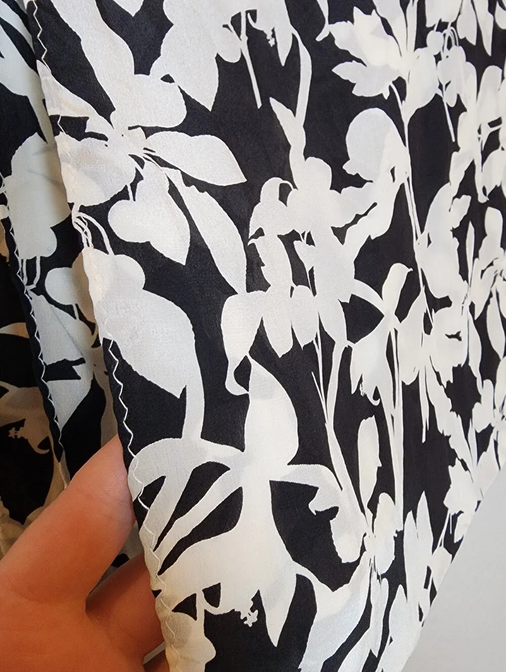 J. Jill 100% Silk Infinity Scarf Black White Floral